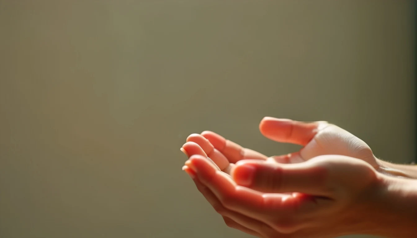 Two cupped hands cradling — warm window light